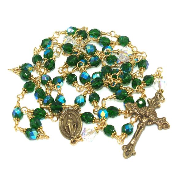 Hand-Made Five Decade Catholic Rosary, Golden Brass Wire Wrapped - Picture 7 of 10